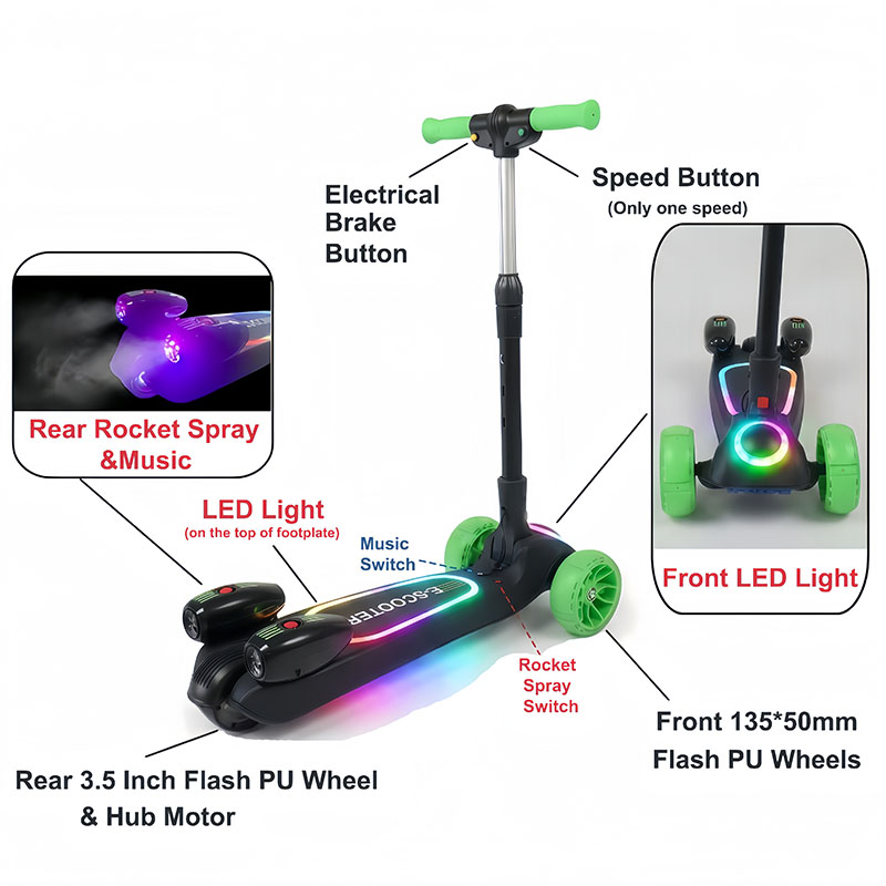 Patinete eléctrico infantil de 3 ruedas con luces LED (12 V 80 W) SG06S